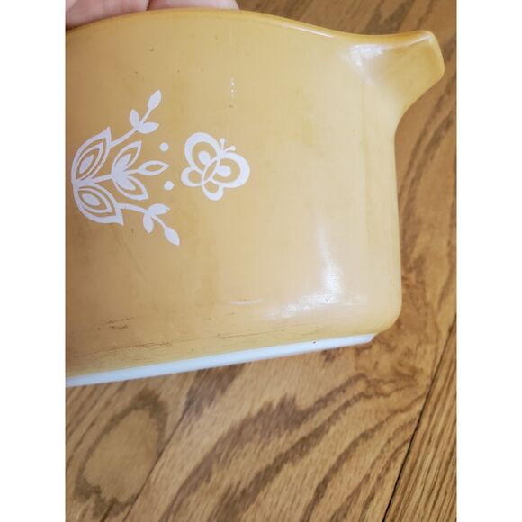 Vintage Pyrex 473-B Butterfly Gold 1L 6" Casserole Dish (w/ wear GUC) Retro - Picture 5 of 10
